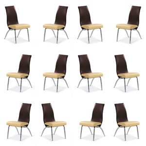 Dwanaście krzeseł beżowych / ciemno brązowych - 6993