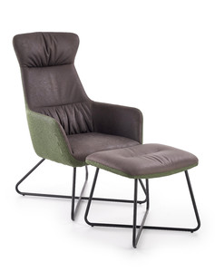 TINTO fotel wypoczynkowy z podnóżkiem, stelaż - czarny, tapicerka - ciemny popiel / ciemmy zielony - Halmar