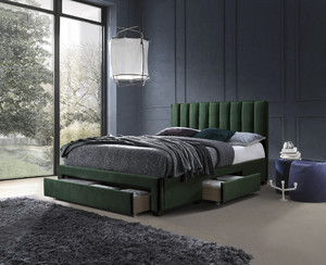 Łóżko GRACE z szufladami ciemny zielony velvet  - Halmar
