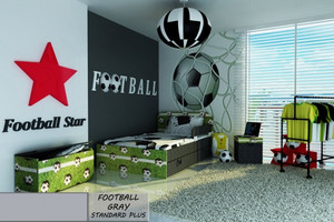 Łóżko dla dziecka FOOTBALL GREY STANDARD + SZUFLADA i materac 140x80cm - versito