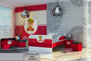 Łóżko dla dziecka tapicerowane LITTLE CAT RED PREMIUM z materacem 160x80cm - versito