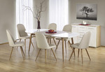 Stół Edward rozkładany, blat: dąb miodowy / biały; nogi: dąb miodowy + 6 krzeseł K214 ciemny kremowy / dąb miodowy - Halmar