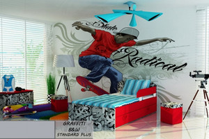 Łóżko dla dziecka GRAFFITI B&W STANDARD + SZUFLADA i materac 140x80cm - versito