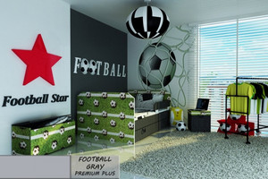Łóżko dziecięce tapicerowane FOOTBALL GREY PREMIUM PLUS + Szuflada i Materac 140x80cm - versito