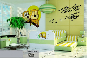 Łóżko dziecięce 160x80 podwójne LITTLE OWL GREEN DOUBLE z materacami - versito