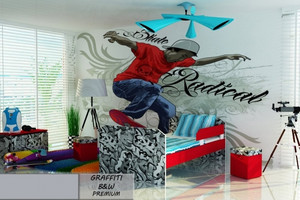 Łóżko dla dziecka tapicerowane GRAFFITI B&W PREMIUM z materace 180x80cm - versito