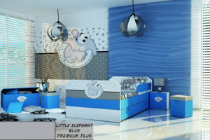 Łóżko dziecięce tapicerowane LITTLE ELEPHANT BLUE PREMIUM PLUS + Szuflada i Materac 180x80cm - versito