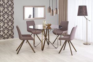 LUNGO stół złoty antyczny / brązowy + 4 krzesła K290 popielaty / złoty antyczny - Halmar