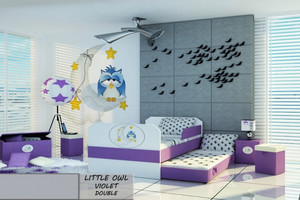 Łóżko dziecięce 140x80 podwójne LITTLE OWL VIOLET DOUBLE z materacami - versito