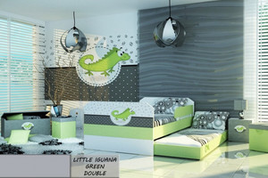 Łóżko dziecięce 140x80 podwójne LITTLE IGUANA GREEN z materacami - versito