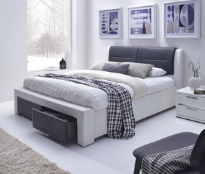 Łóżko CASSANDRA S 160 cm tapicerowane z szufladami czarno-biały  - Halmar