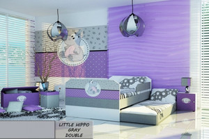 Łóżko dziecięce 180x80 podwójne LITTLE HIPPO GRAY DOUBLE z materacami - versito