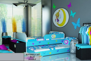 Łóżko dziecięce 140x80 podwójne BUTTERFLY HIT BLUE DOUBLE z materacami - versito
