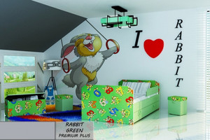 Łóżko dziecięce tapicerowane RABBIT GREEN PREMIUM PLUS + Szuflada i Materac 180x80cm - versito