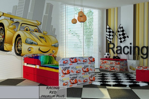Łóżko dziecięce tapicerowane RACING RED PREMIUM PLUS + Szuflada i Materac 180x80cm - versito