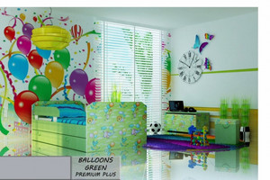 Łóżko dziecięce tapicerowane BALLOONS GREEN PREMIUM PLUS + Szuflada i Materac 140x80cm - versito
