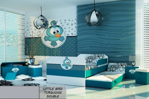 Łóżko dziecięce 180x80 podwójne LITTLE BIRD TURQUOISE z materacami - versito