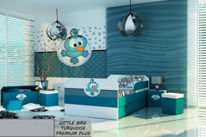 Łóżko dziecięce tapicerowane LITTLE BIRD TURQUOISE PREMIUM PLUS + Szuflada i Materac 180x80cm - versito