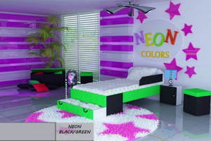 Łóżko dziecięce 140x80 NEON BLACK/GREEN z materacem - versito