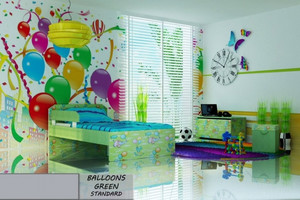 Łóżko tapicerowane dla dziecka BALLOONS GREEN STANDARD z materacem 160x80cm - versito