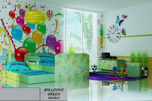 Łóżko dziecięce 180x80 podwójne BALLOONS GREEN DOUBLE z materacami - versito