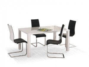 Stół Ronald rozkładany biały 120÷160/80 + 4 krzesła K104 czarne  - Halmar