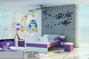 Łóżko dla dziecka tapicerowane LITTLE OWL VIOLET PREMIUM z materacem 180x80cm - versito