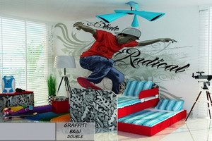 Łóżko dziecięce 160x80 podwójne GRAFFITI B&W DOUBLE z materacami - versito