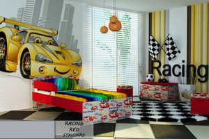 Łóżko tapicerowane dla dziecka RACING RED STANDARD z materacem 160x80cm - versito