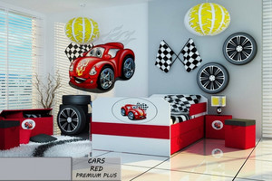 Łóżko dziecięce tapicerowane CARS RED PREMIUM PLUS + Szuflada i Materac 160x80cm - versito