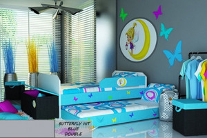 Łóżko dziecięce 180x80 podwójne BUTTERFLY HIT BLUE DOUBLE z materacami - versito