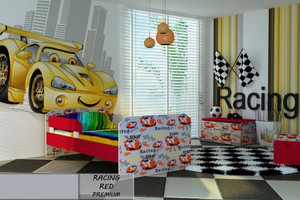 Łóżko dla dziecka tapicerowane RACING RED PREMIUM z materacem 140x80cm - versito