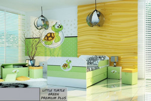 Łóżko dziecięce tapicerowane LITTLE TURTLE GREEN PREMIUM PLUS + Szuflada i Materac 160x80cm - versito
