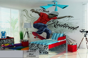 Łóżko tapicerowane dla dziecka GRAFFITI B&W STANDARD z materacem 180x80cm - versito
