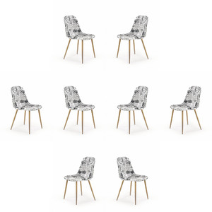 Osiem krzeseł tapicerka wielobarwny, nogi - dąb miodowy - 0541