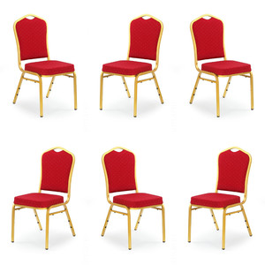 Sześć krzeseł bordowych, stelaż złotych - 2992