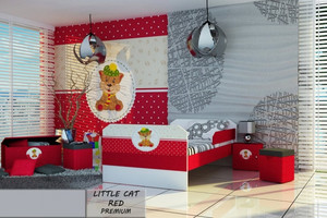 Łóżko dla dziecka tapicerowane LITTLE CAT RED PREMIUM z materacem 140x80cm - versito