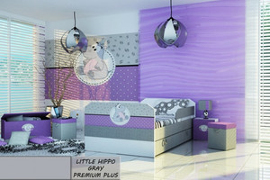 Łóżko dziecięce tapicerowane LITTLE HIPPO GRAY PREMIUM PLUS + Szuflada i Materac 180x80cm - versito