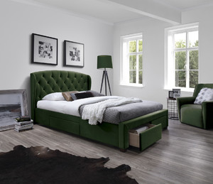 Łóżko SABRINA z szufladami ciemny zielony  - Halmar