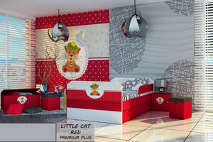 Łóżko dziecięce tapicerowane LITTLE CAT RED PREMIUM PLUS + Szuflada i Materac 160x80cm - versito