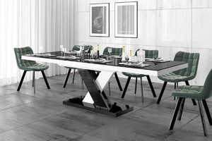 Stół rozkładany Xenon Lux blat / podstawa: czarny połysk + nogi: biały połysk + czarny połysk - Hubertus Meble