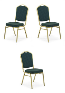 Trzy krzesła zielone, stelaż złote - 5312