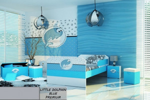 Łóżko dla dziecka tapicerowane LITTLE DOLPHIN BLUE PREMIUM z materacem 180x80cm - versito