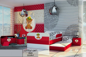Łóżko dziecięce 140x80 podwójne LITTLE CAT RED DOUBLE z materacami - versito