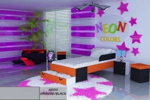 Łóżko dziecięce 160x80 NEON ORANGE/BLACK z materacem - versito