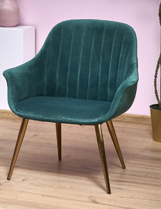 Fotel ELEGANCE 2 wypoczynkowy tapicerka - ciemny zielony, nogi - złote  - Halmar