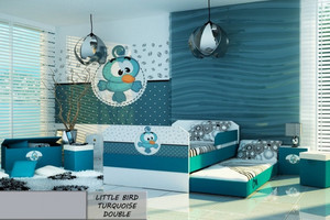 Łóżko dziecięce 140x80 podwójne LITTLE BIRD TURQUOISE z materacami - versito