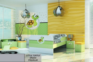 Łóżko dla dziecka tapicerowane LITTLE TURTLE GREEN PREMIUM z materacem 140x80cm - versito