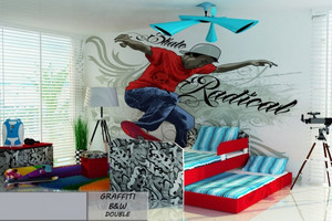 Łóżko dziecięce 140x80 podwójne GRAFFITI B&W DOUBLE z materacami - versito