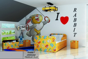 Łóżko dziecięce tapicerowane RABBIT ORANGE PREMIUM PLUS + Szuflada i Materac 140x80cm - versito